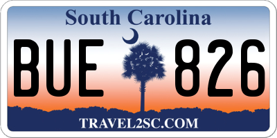 SC license plate BUE826