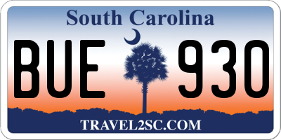 SC license plate BUE930