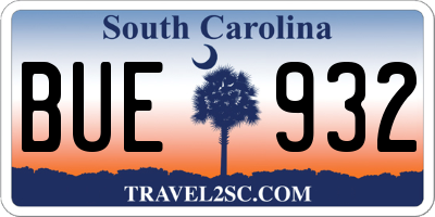 SC license plate BUE932