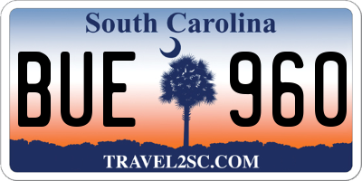 SC license plate BUE960