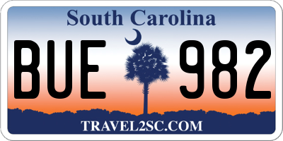 SC license plate BUE982