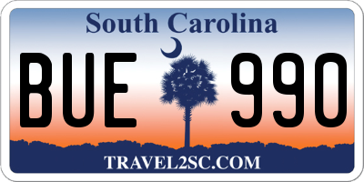 SC license plate BUE990