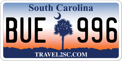 SC license plate BUE996