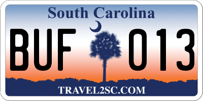 SC license plate BUF013