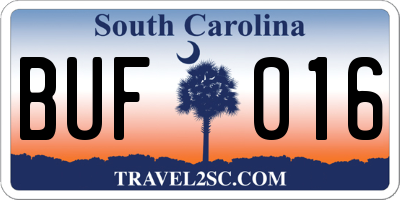 SC license plate BUF016