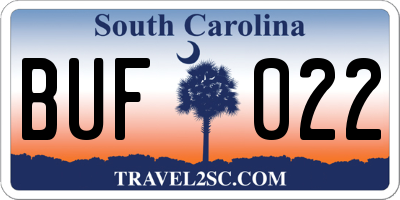 SC license plate BUF022