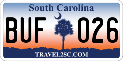 SC license plate BUF026