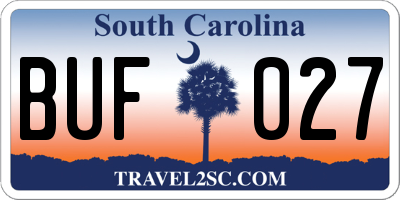 SC license plate BUF027