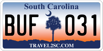 SC license plate BUF031