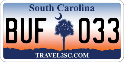 SC license plate BUF033