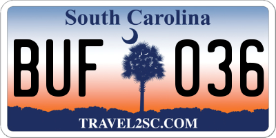 SC license plate BUF036
