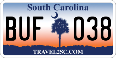 SC license plate BUF038