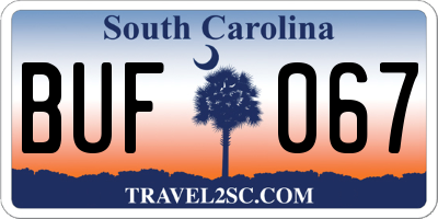 SC license plate BUF067