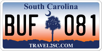 SC license plate BUF081