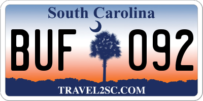 SC license plate BUF092