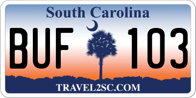 SC license plate BUF103