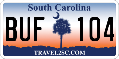 SC license plate BUF104