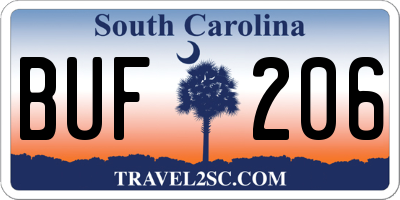 SC license plate BUF206