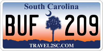 SC license plate BUF209
