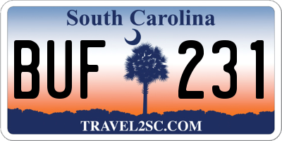 SC license plate BUF231
