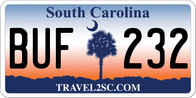 SC license plate BUF232