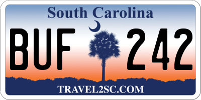 SC license plate BUF242