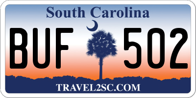SC license plate BUF502