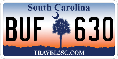 SC license plate BUF630
