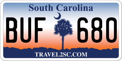 SC license plate BUF680