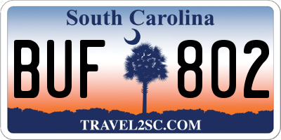 SC license plate BUF802