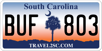 SC license plate BUF803