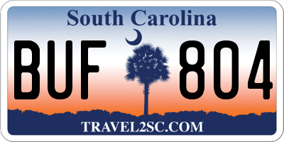 SC license plate BUF804