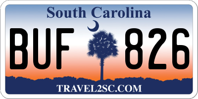 SC license plate BUF826