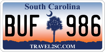 SC license plate BUF986