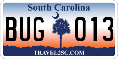 SC license plate BUG013