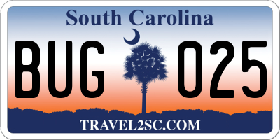 SC license plate BUG025