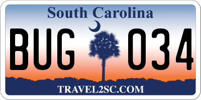 SC license plate BUG034