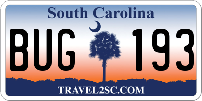 SC license plate BUG193