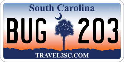 SC license plate BUG203