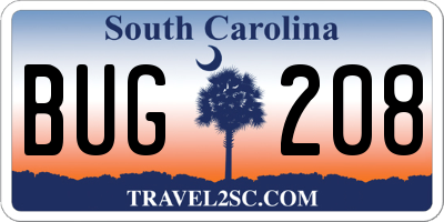 SC license plate BUG208