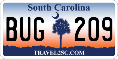 SC license plate BUG209