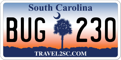 SC license plate BUG230