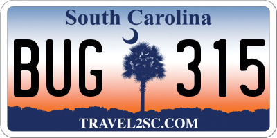 SC license plate BUG315