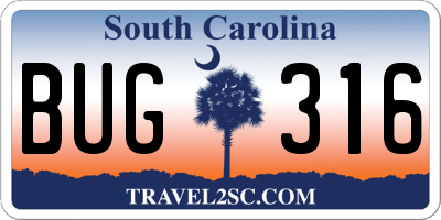 SC license plate BUG316