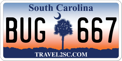 SC license plate BUG667