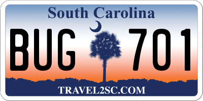 SC license plate BUG701