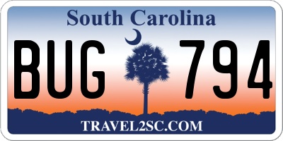 SC license plate BUG794