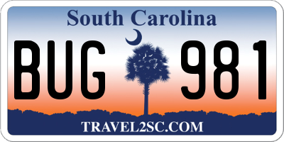 SC license plate BUG981