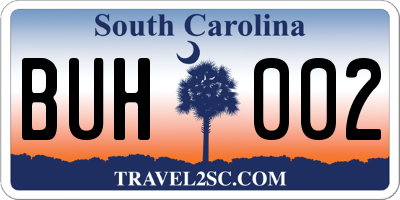 SC license plate BUH002