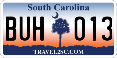 SC license plate BUH013